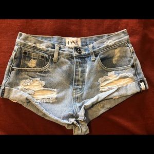 Light wash denim shorts